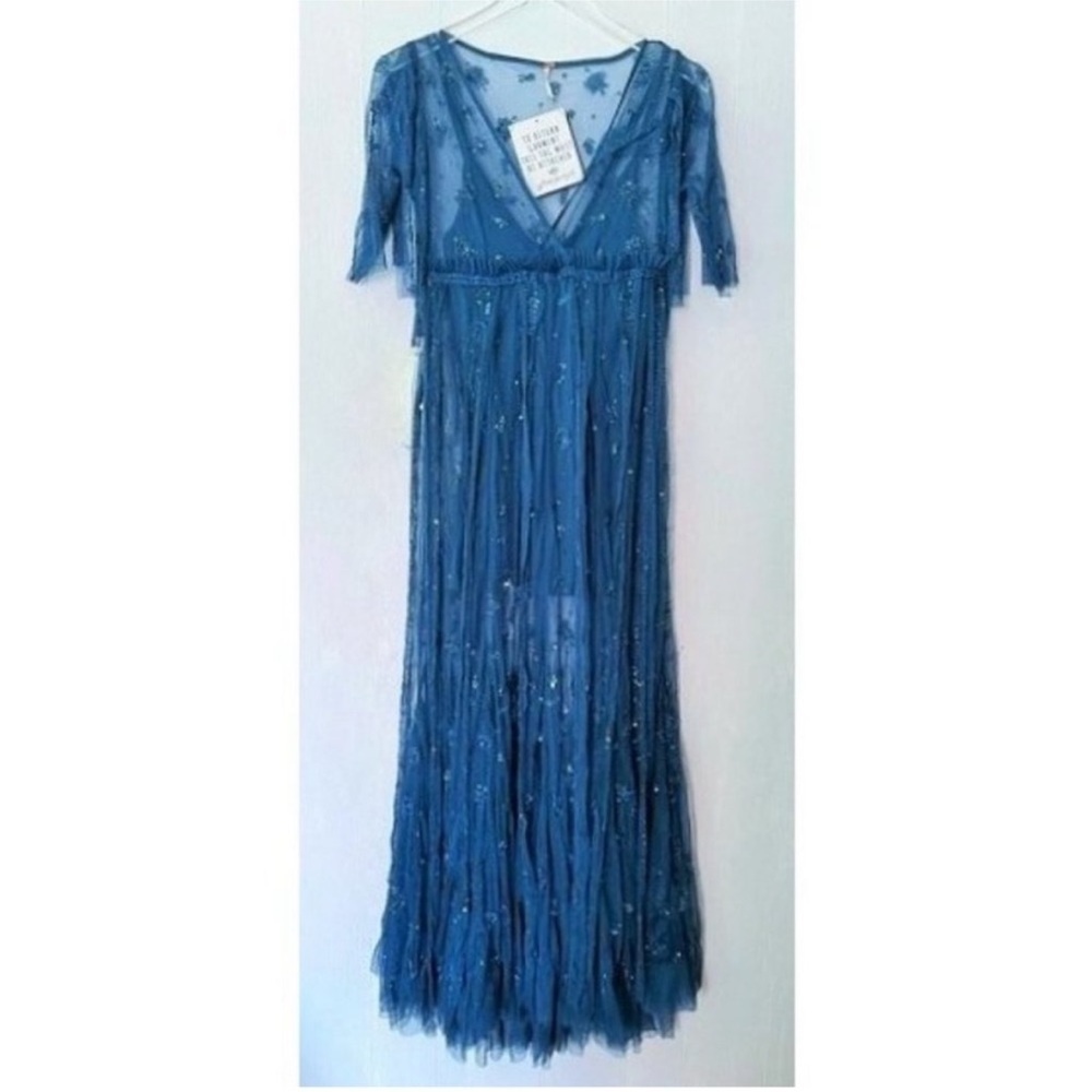 Free People Sheer Embellished Maxi Dress in Deep Blue - Picture 8 of 10
